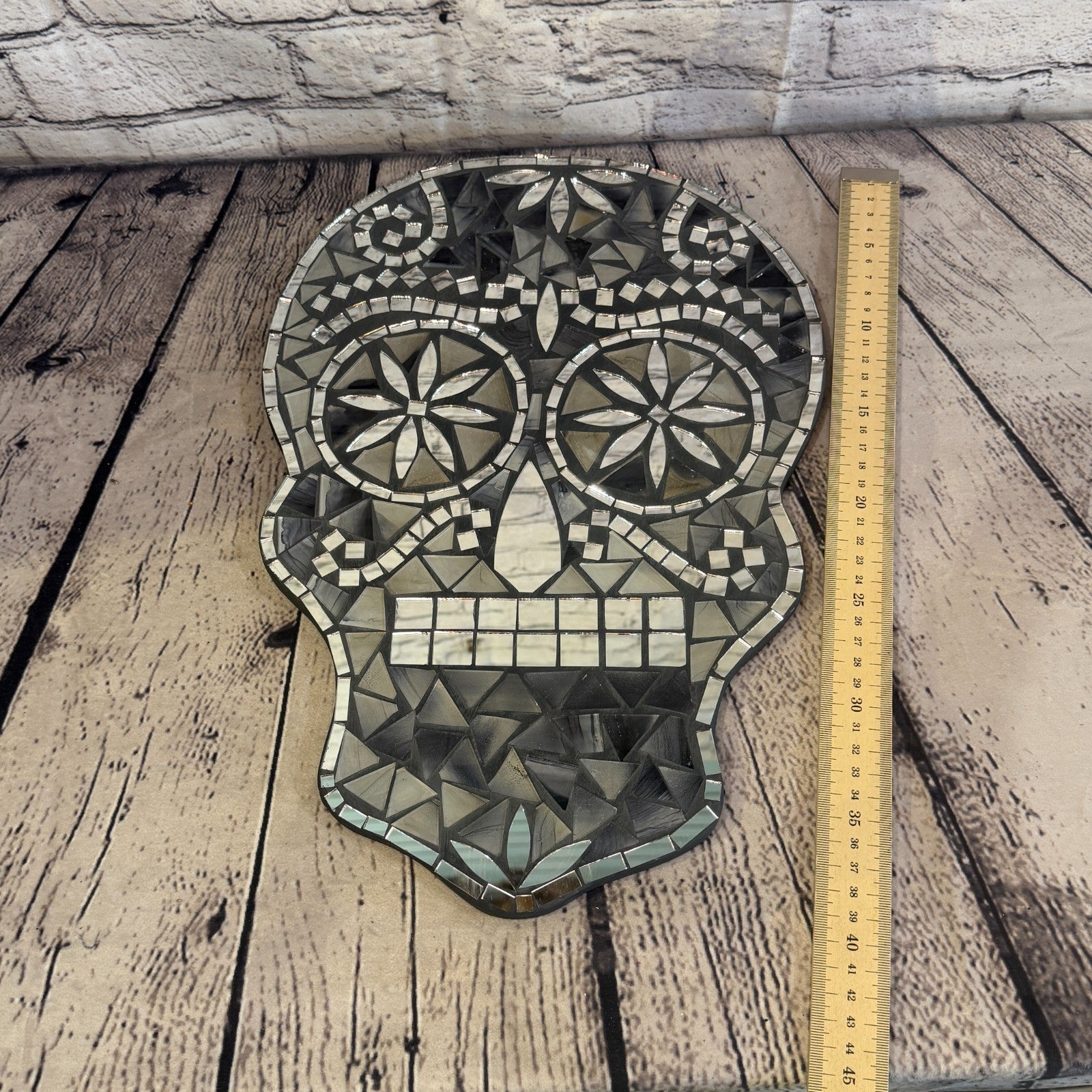 Black Grey Skull Mosaic Tile Wall Mirror 40cm x 28cm 16 Inches Handmade New5