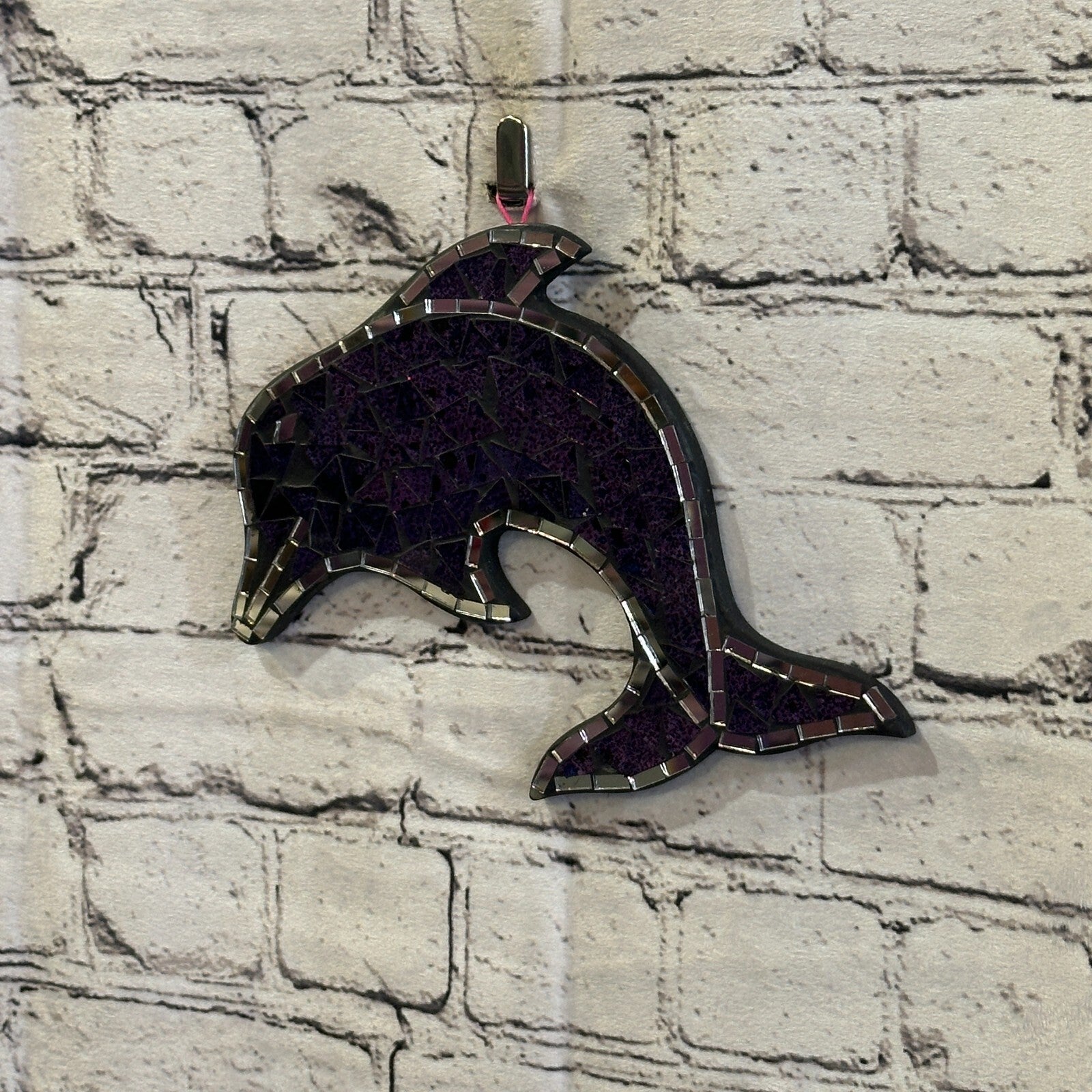 Purple Dolphin Fish Mosaic Tile Wall Mirror 20cm x 20cm Handmade New1