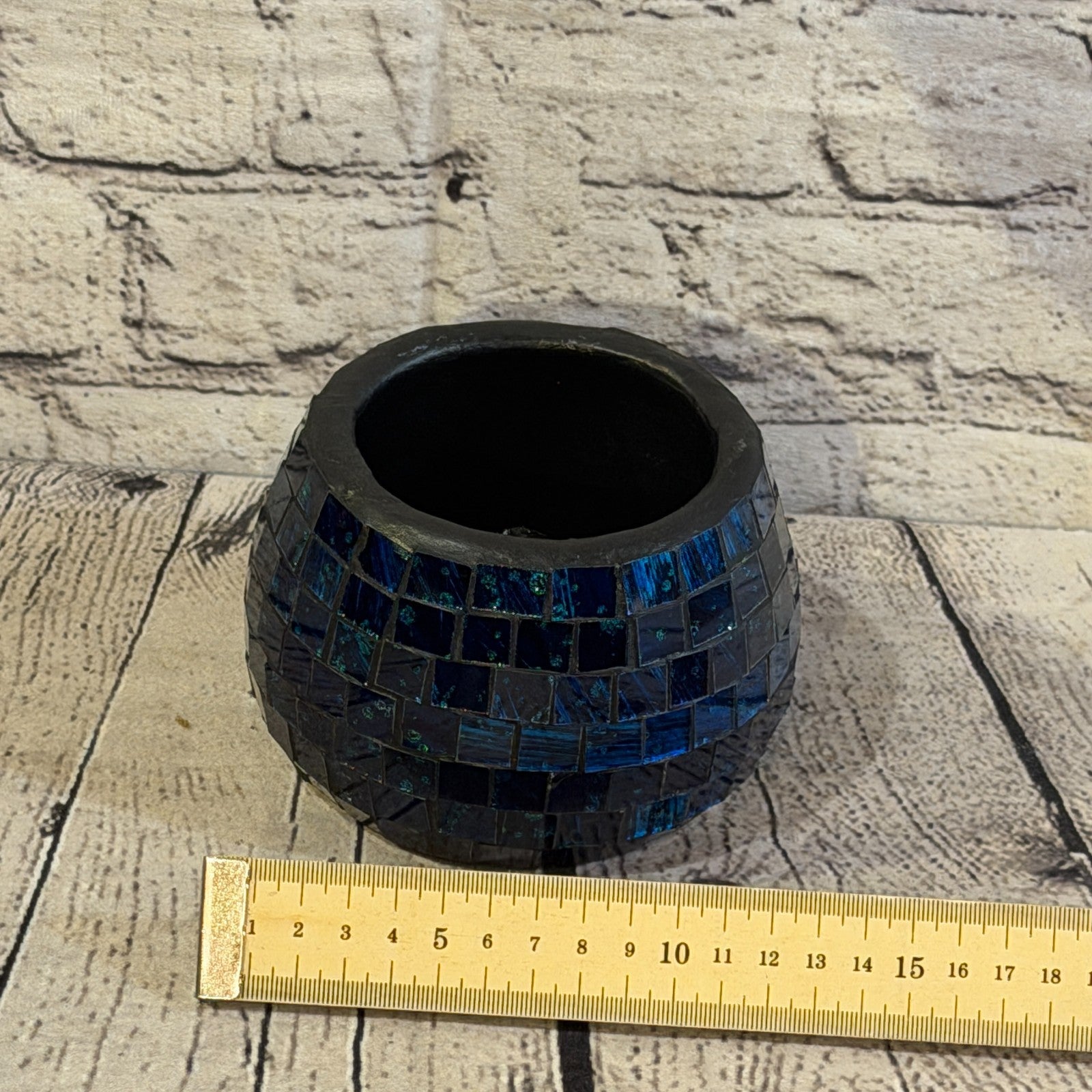 Blue Purple Small Pot 12cm Round Mosaic Pottery Incense Holder Burner Detail1