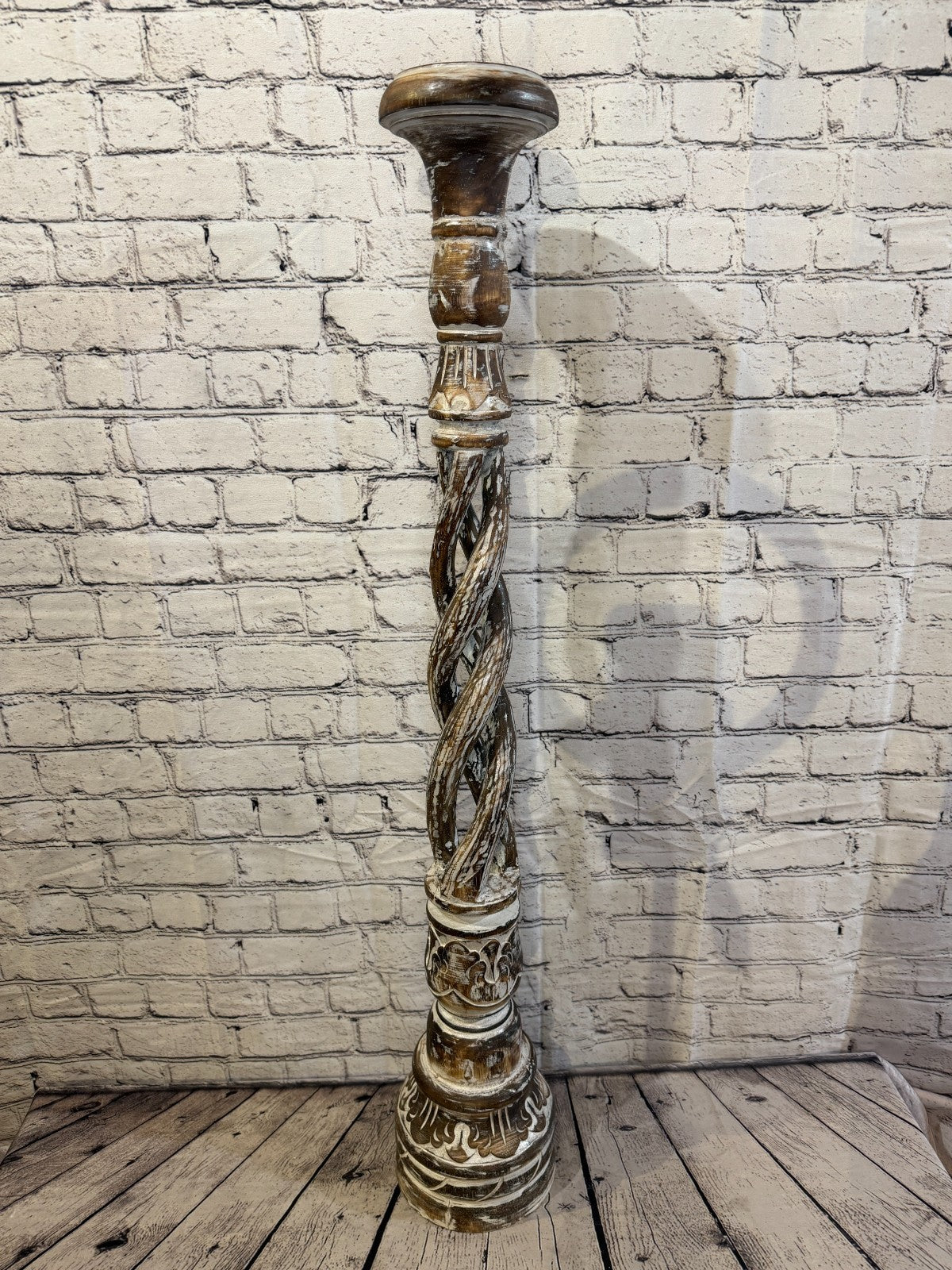 100cm x 18cm Brown Twist Wooden Vintage Style Candle Stand Shabby Pillar Holders2