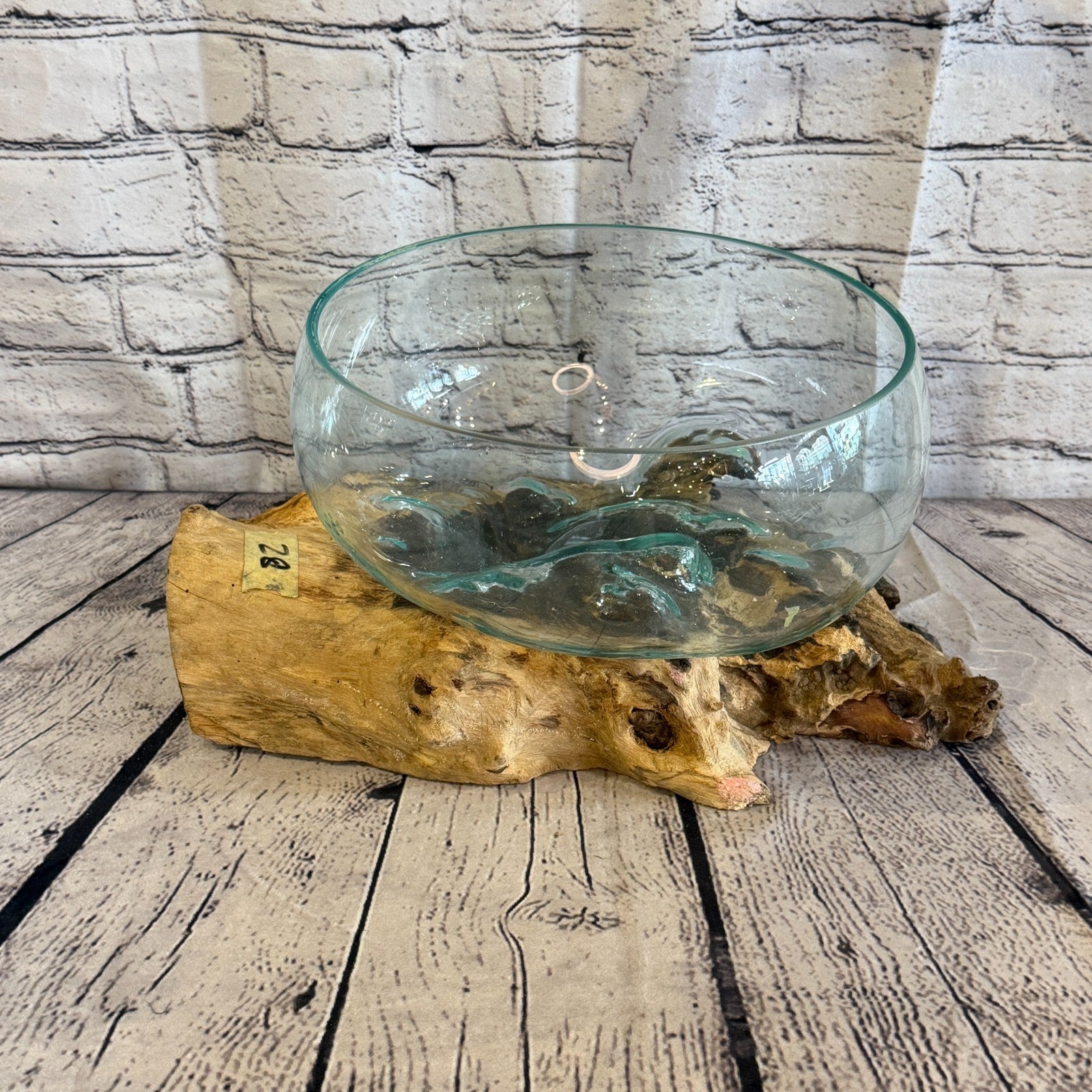 22cm Tall Fruit Bowl Colour Melted Glass Wood Decorative Vase Glass Sculpture2