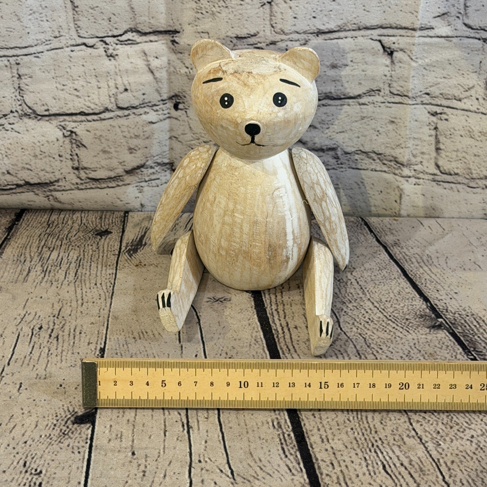 18cm Brown Teddy Bear Sitting Animal, Wooden Shelf Ornament Handmade & Fairtrade6