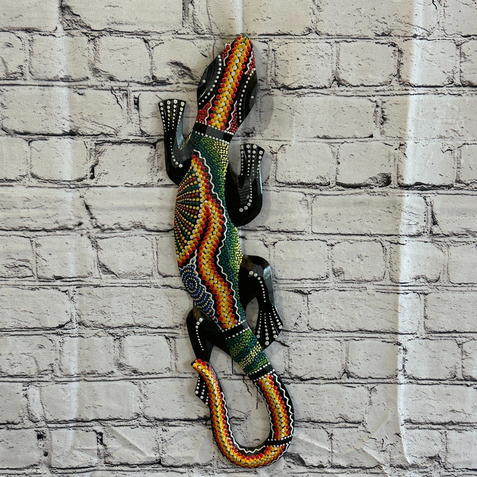 50cm Gecko Carved Wooden Dot Painted Ethnic Tribal Tiki Wall Art Handmade No 12