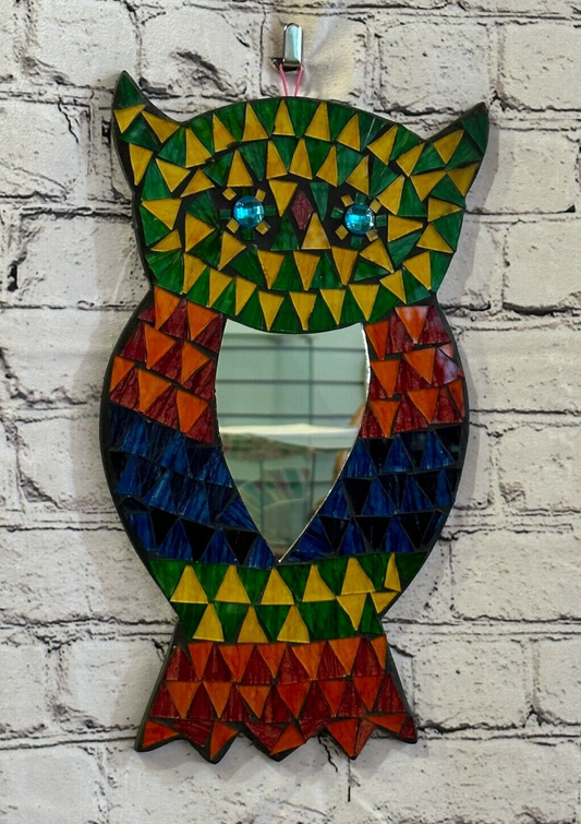 Rainbow Owl With Mirror Mosaic Tile Wall Mirror 35cm x 20cm Handmade New0