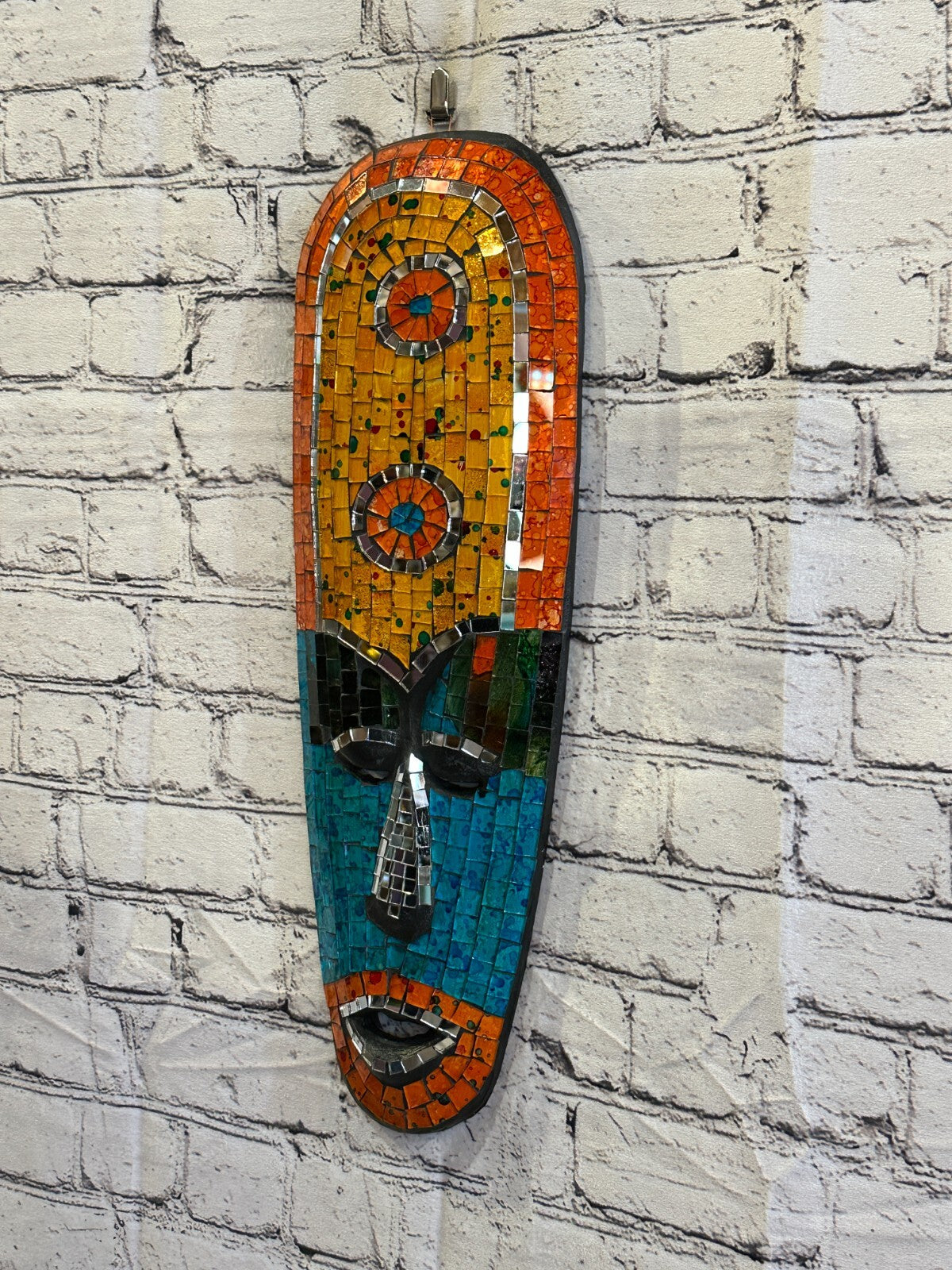 50cm Mosaic Mirror Mask Carved Painted Ethnic Tribal Wall Art Handmade Design 61