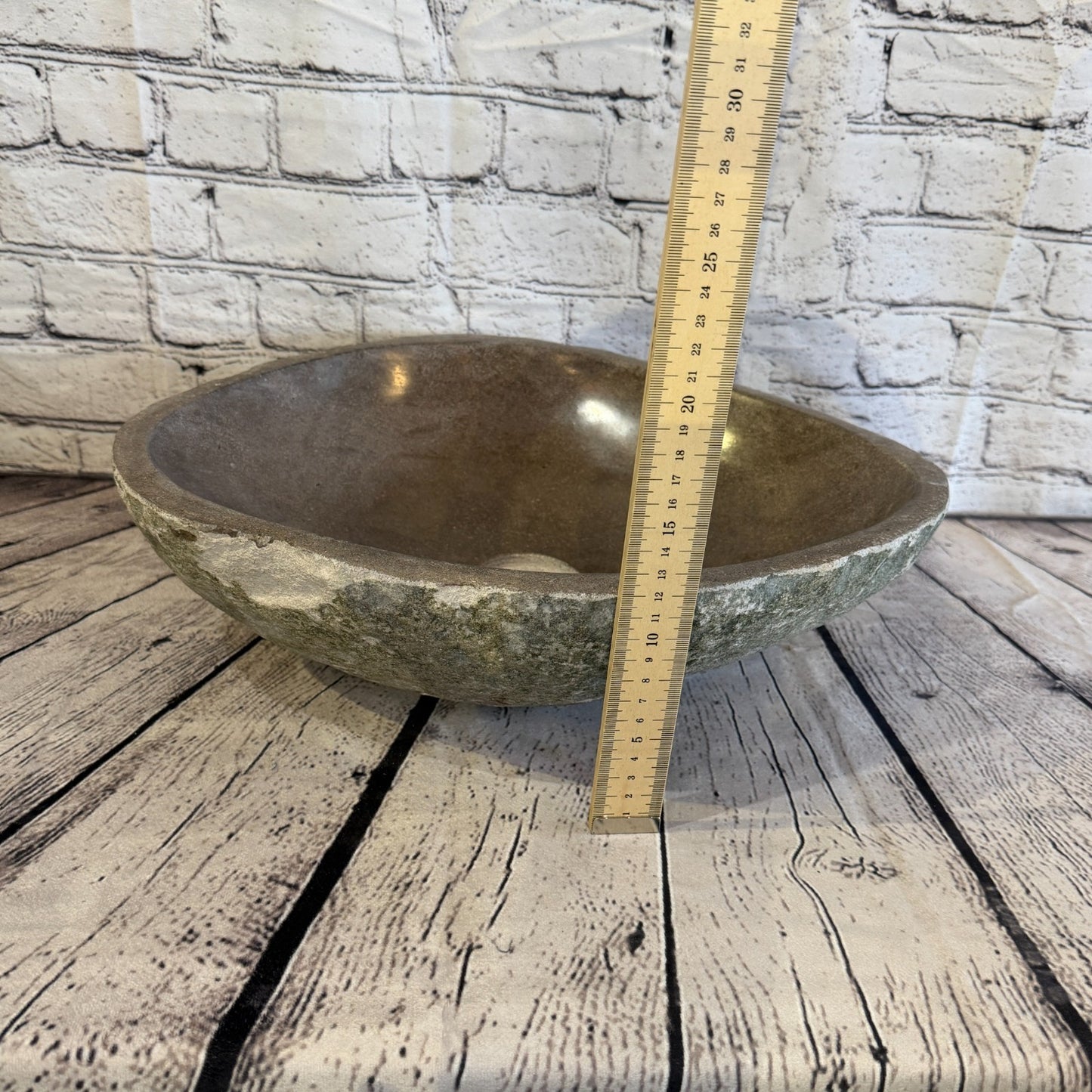 40cm x 34cm Wash Basin Bathroom Counter Top Washing River Stone Bowl Sink No 95