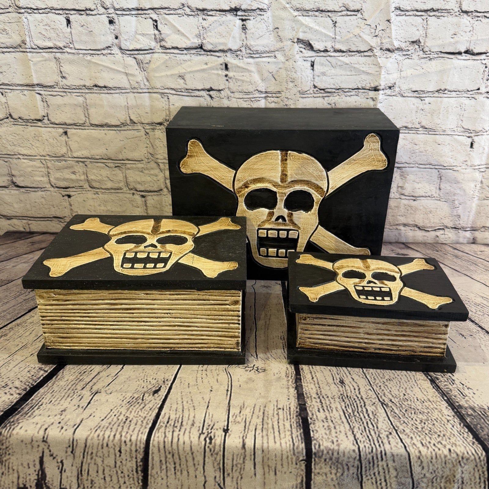 22cm x 18cm x 10cm Book Wood Gothic Skeleton Skull Coffin Jewellery Trinket Box10
