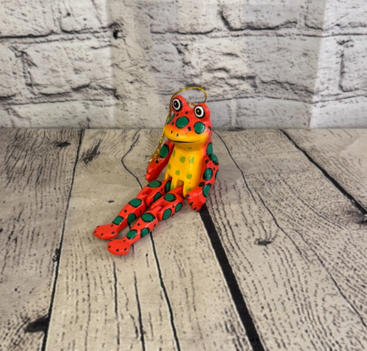 10cm Red Frog Sitting Animal, Wooden Shelf Ornament Handmade Fairtrade0