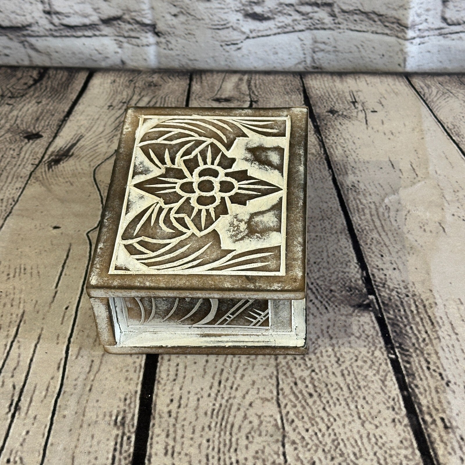 Brown Flower MDF Box Lotus 14cm x 10cm x 6cm Wooden Box Trinket Handmade3