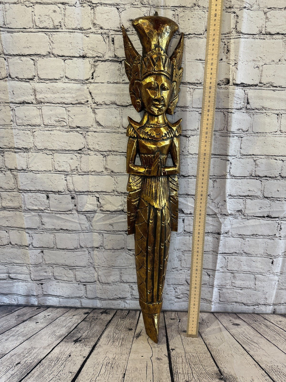 Gold Antique Colour Sita Dewi Bali Rice Goddess Wings Mermaid Wood 80cm Pair8