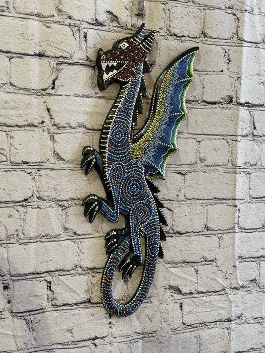 45cm Dragon Carved Wooden Dot Painted Ethnic Tribal Tiki Wall Art No 20