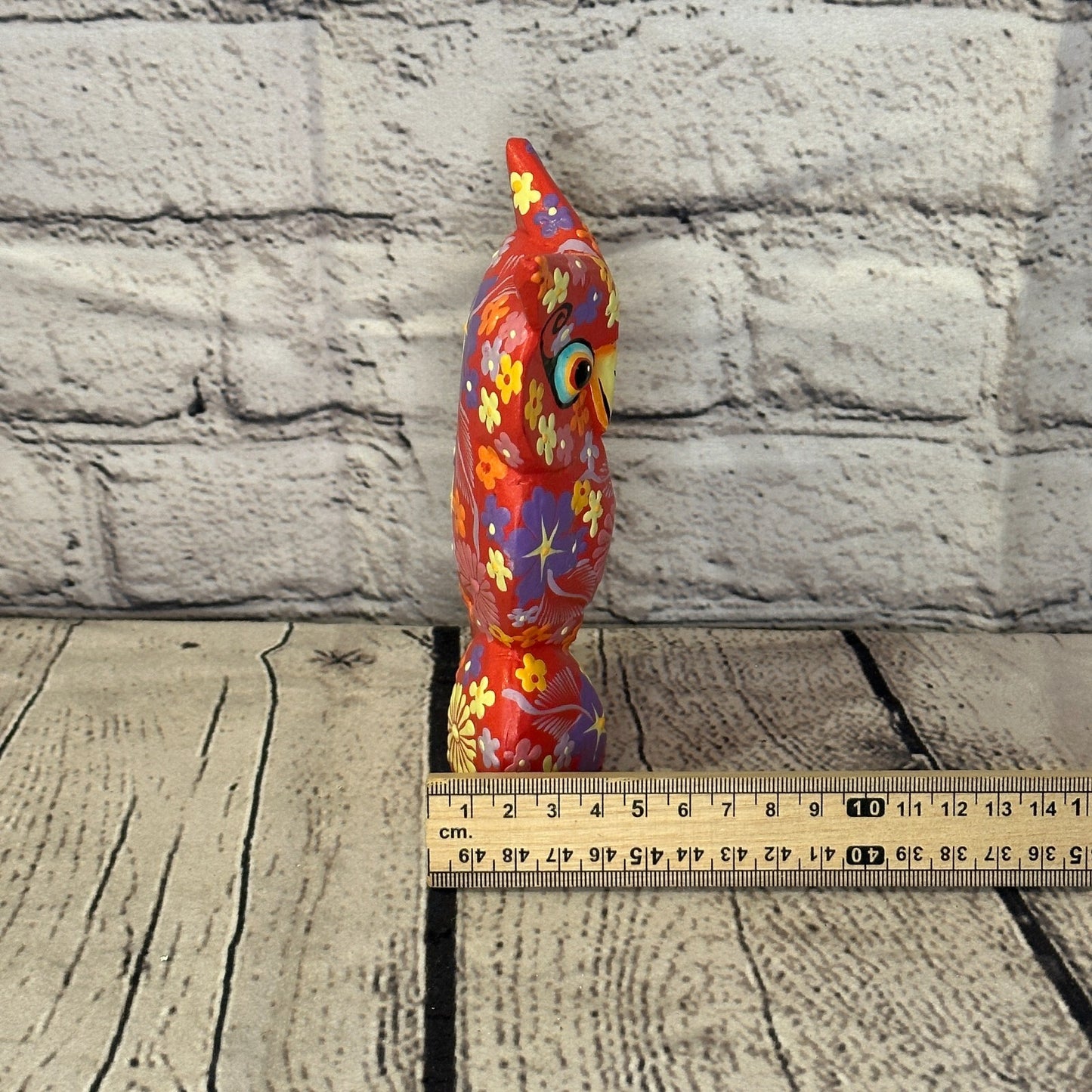 Red Small Wooden Owl With Flower Pattern 12cm x 8cm Handmade and Fairtrade7