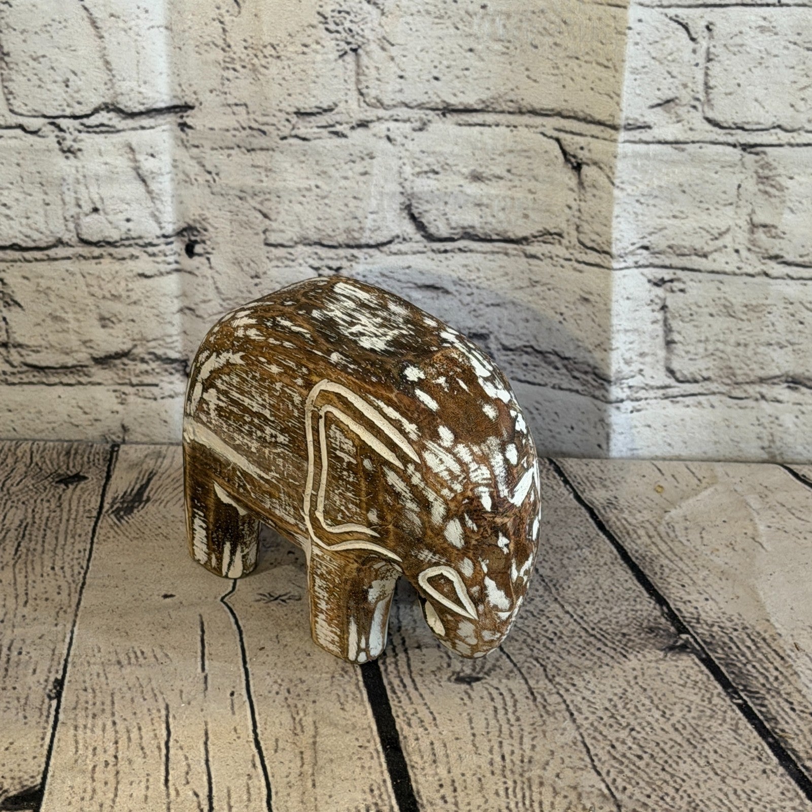 10cm x 15cm Brown Wood Wooden Standing Elephant Hand Carved Painted Statue2