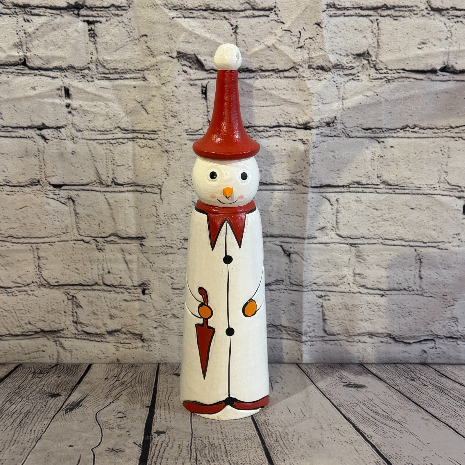 35cm x 8cm Red Pointy Hat Snowman Handcrafted Wood Xmas Christmas Ornament1