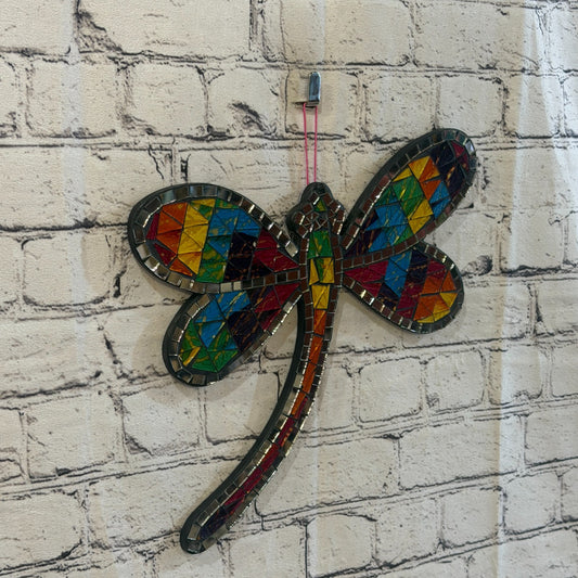Rainbow Mulitcoloured Dragonfly Mosaic Tile Wall Mirror 30cm x 30cm Handmade New0