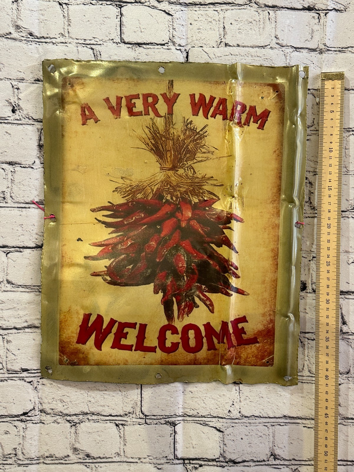 Red Chili Welcome Kitchen Sign Wall Plaque 42cm x 36cm Vintage Retro Tin Sign4