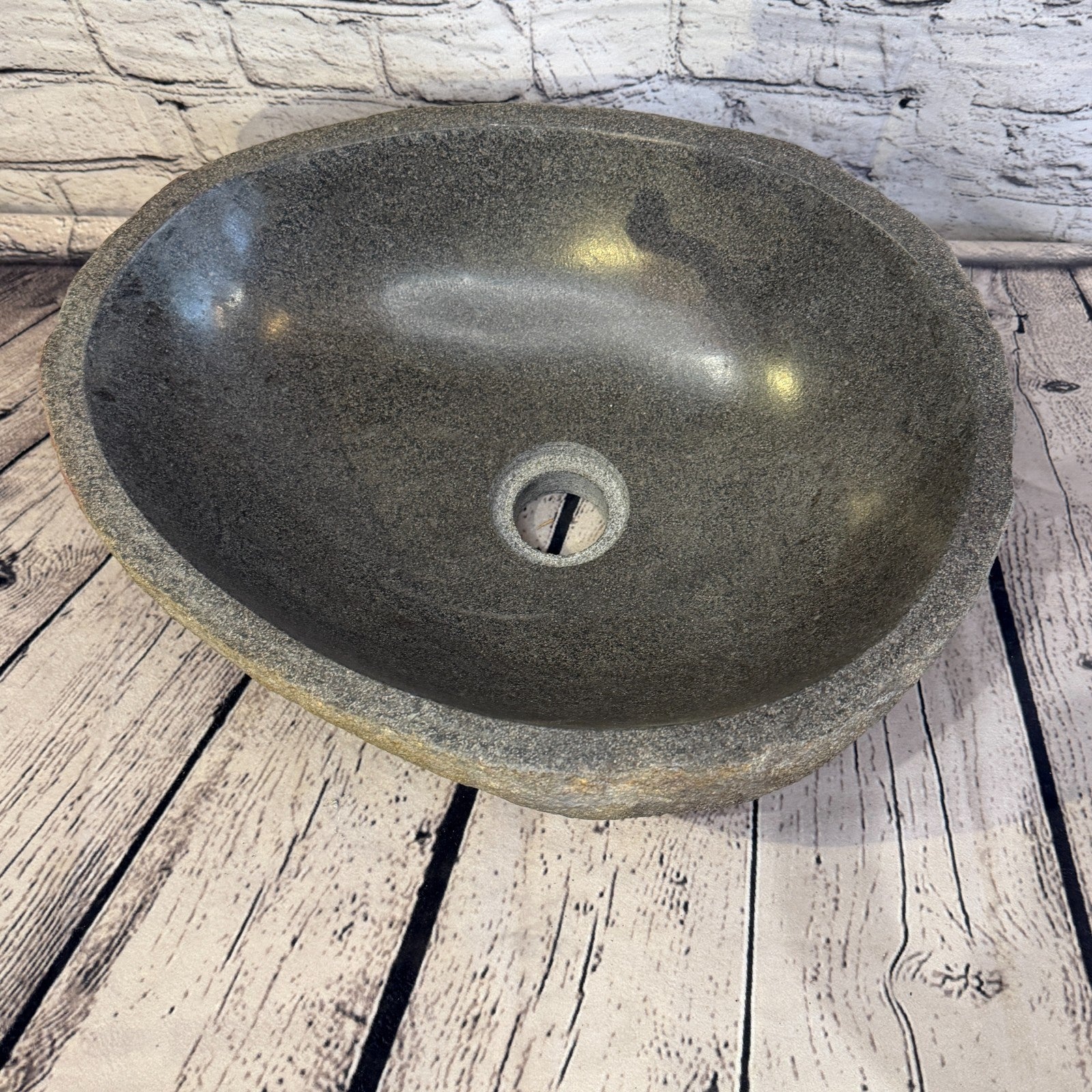 37cm x 30cm Wash Basin Bathroom Counter Top Washing River Stone Bowl Sink No 176
