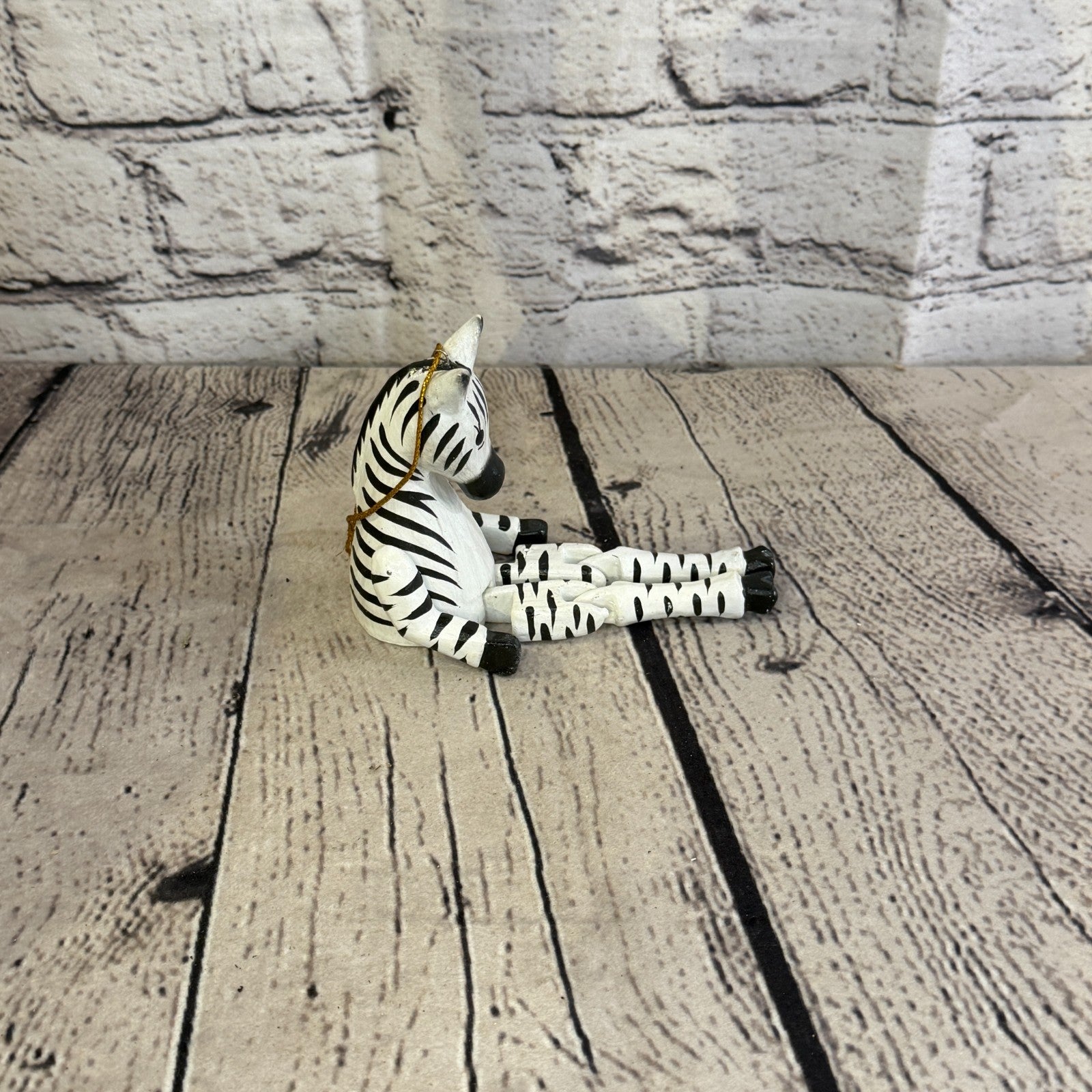 10cm White Black Zebra Sitting Animal, Wooden Shelf Ornament Handmade Fairtrade3