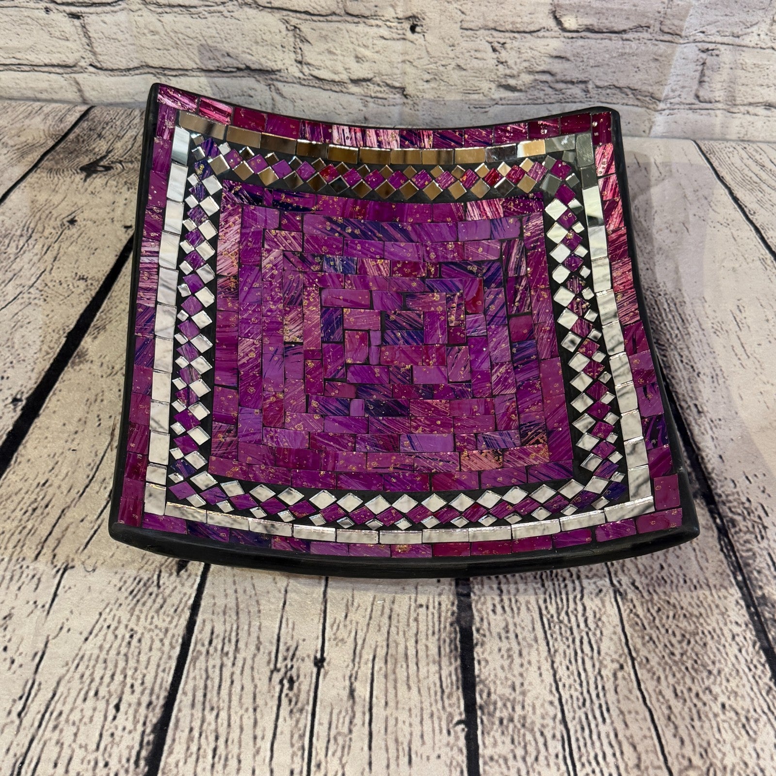 30cm Purple Square Mirror Mosaic Handmade Ceramic Glass Tile Bowl Fruit0