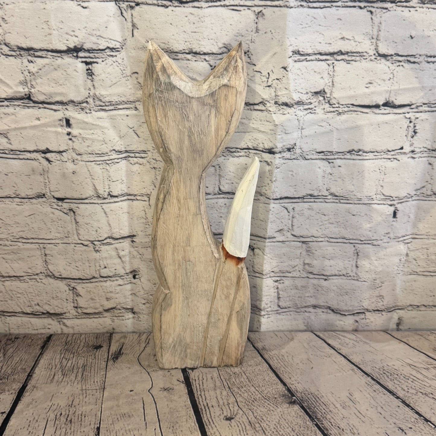 40cm White Dots Wooden Shabby Cat Statue Ornament Fair Trade Handcarved4