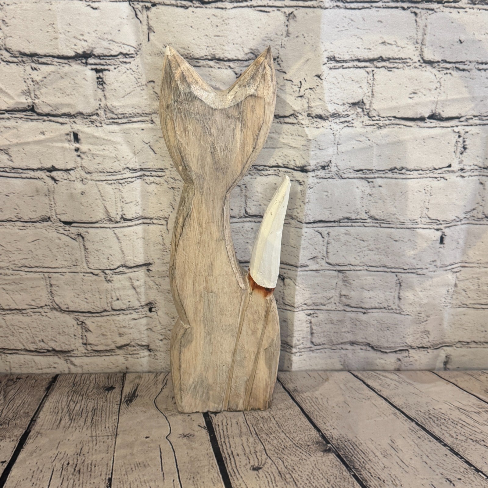 40cm White Dots Wooden Shabby Cat Statue Ornament Fair Trade Handcarved4