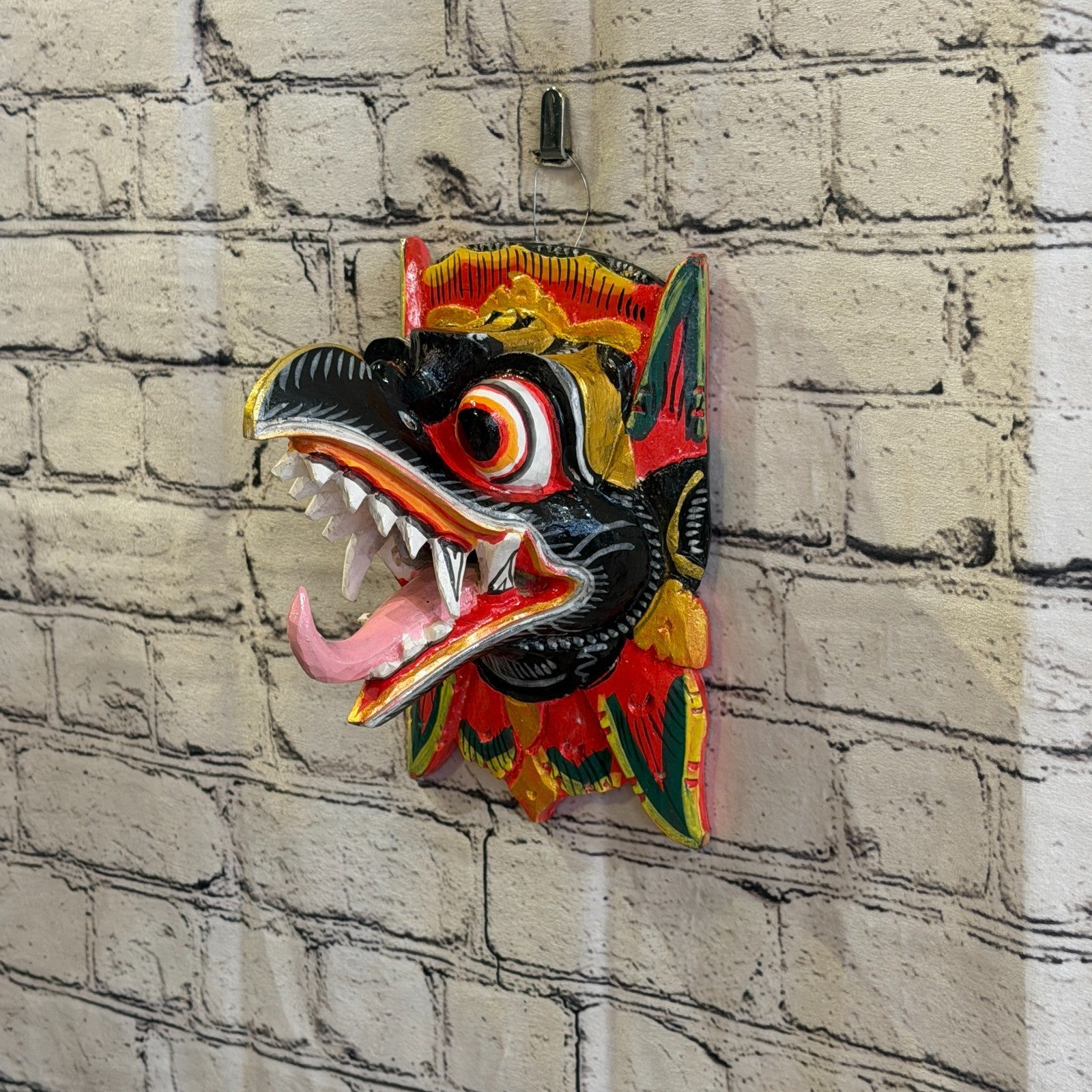 20cm Garuda Black Demon Dragon Hindu Deity Wooden Hand Carved Mask Painted1