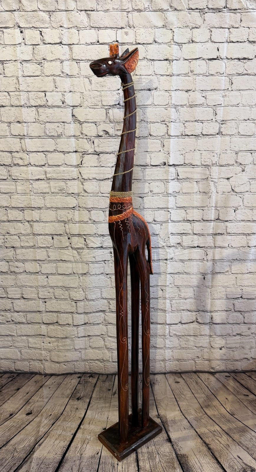 150cm Brown Wooden Giraffe Standing Single Carved Solid Wood Giraffe Handmade0