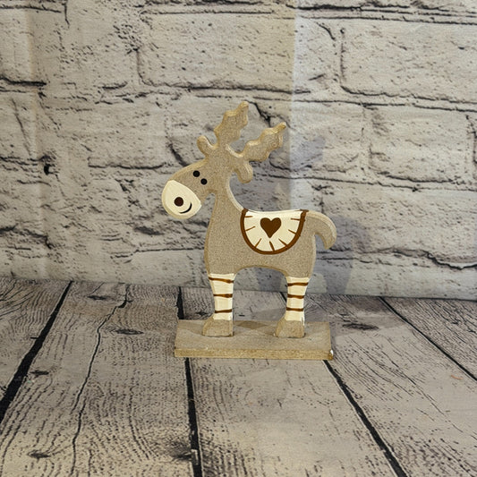 18cm x 10cm Grey Heart Handcrafted Wood Reindeer Xmas Christmas Ornament Antlers0