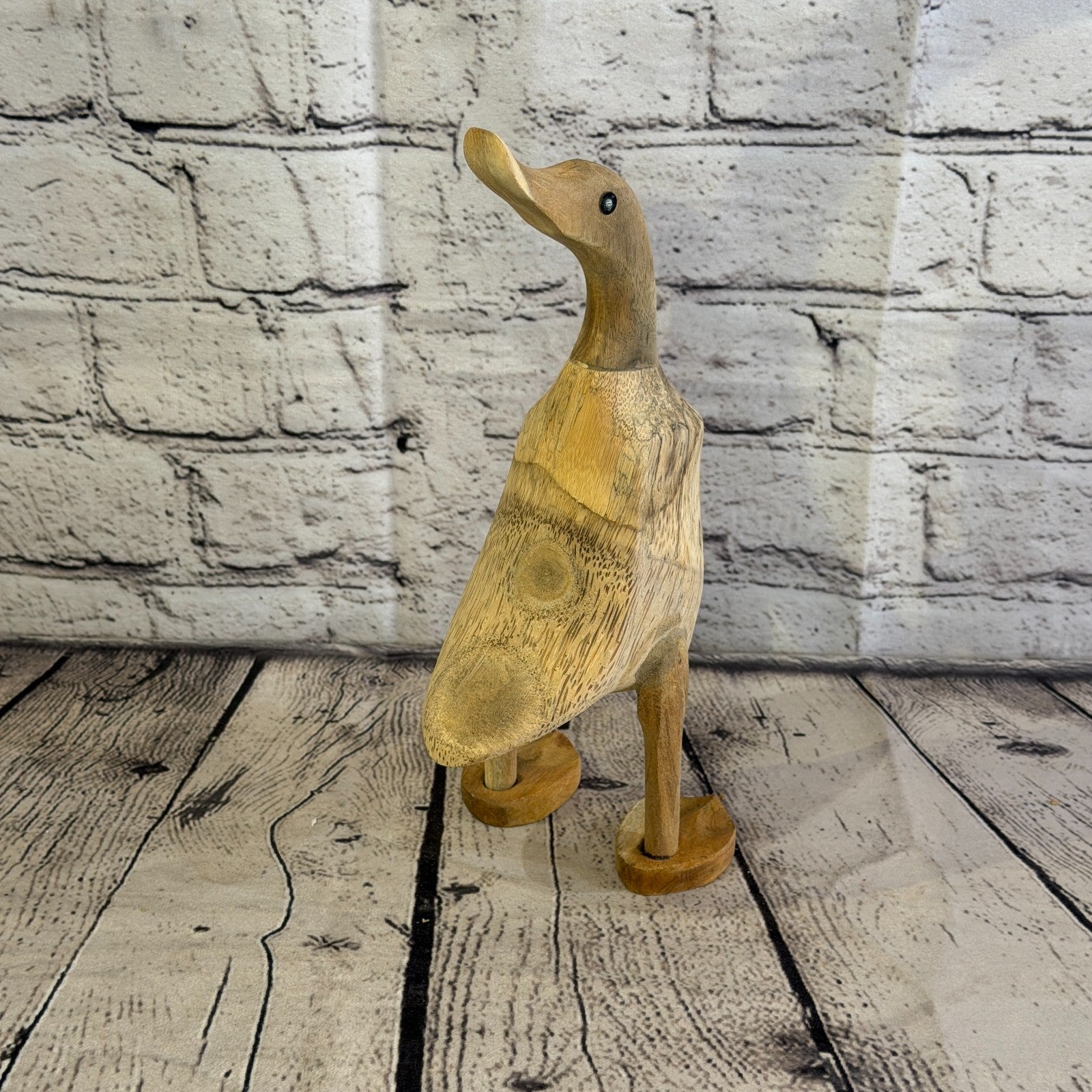 Looking Back 25cm Tall Wooden Smooth Duckling Baby Duck Bamboo Root Fairtrade0