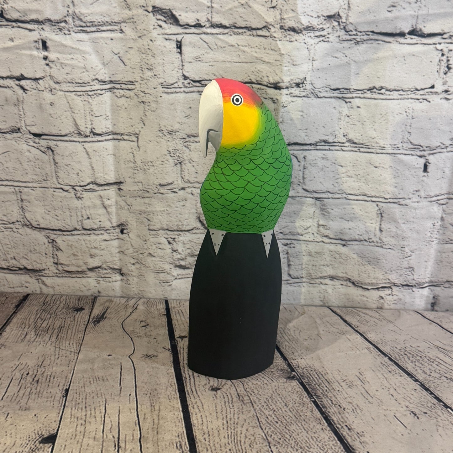 30cm Bright Green Parrot Bird Ornament Statue Fair Trade Hand Made Carved Wood2