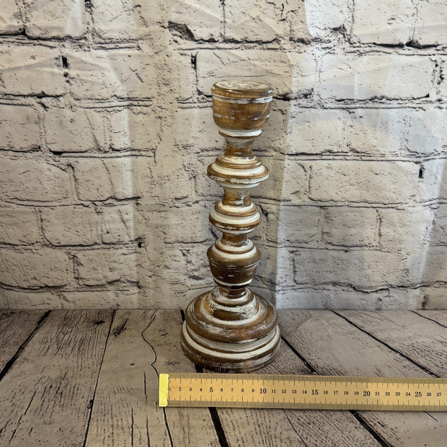 30cm x 10cm Brown Regal Wooden Vintage Style Candle Stand Shabby Pillar Holders4
