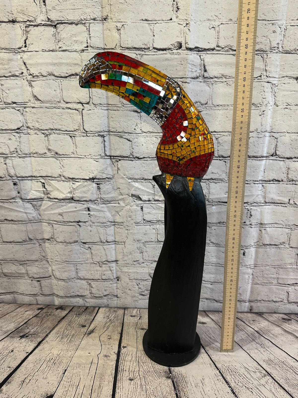 65cm Mosaic Toucan Bird Ornament Statue Fair Trade Handmade Carved Wood Design 48