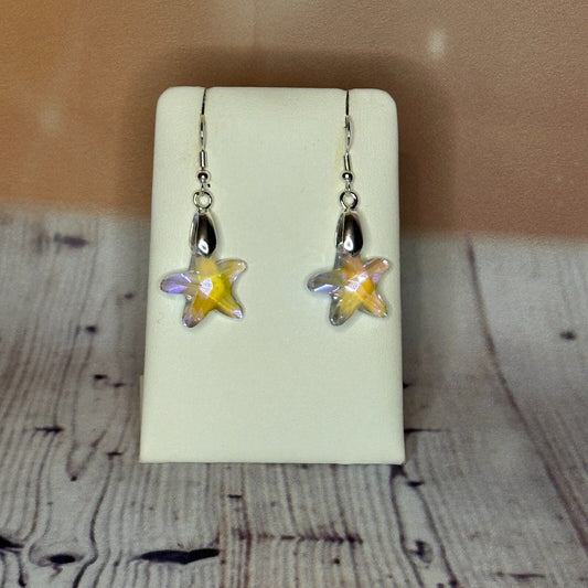 Clear Yellow Crystal Star Shaped Dangle Drop Earrings Handmade UK Jewellery0