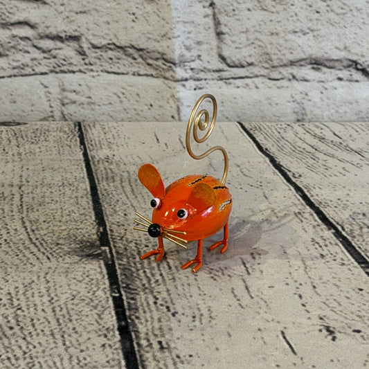 7cm x 7cm Colourful Orange Mouse Rat Metal Tin Standing Ornament Statue0