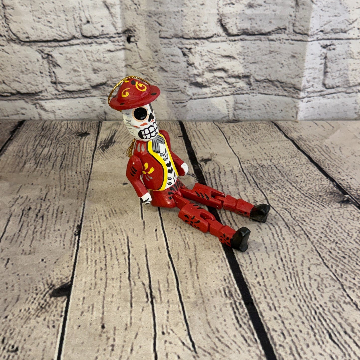 10cm Red Day Of The Dead Man Sitting Animal, Wooden Shelf Ornament Fairtrade2