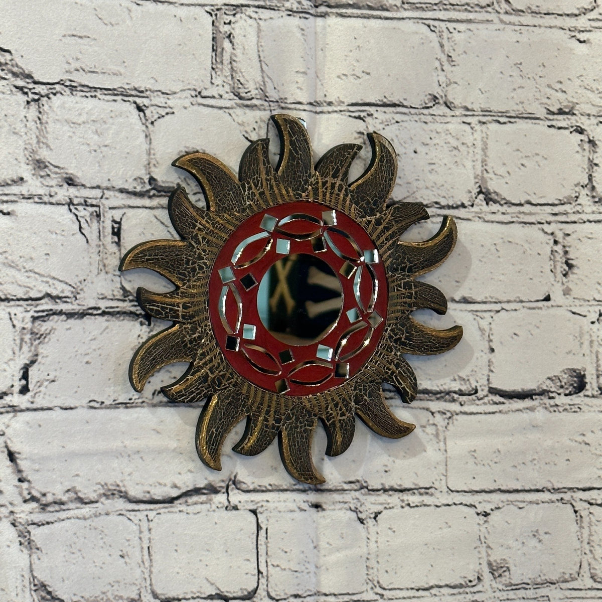Gold Burst Sun Mosaic Tile Wall Mirror 20cm x 20cm 8 Inches Handmade Fairtrade0