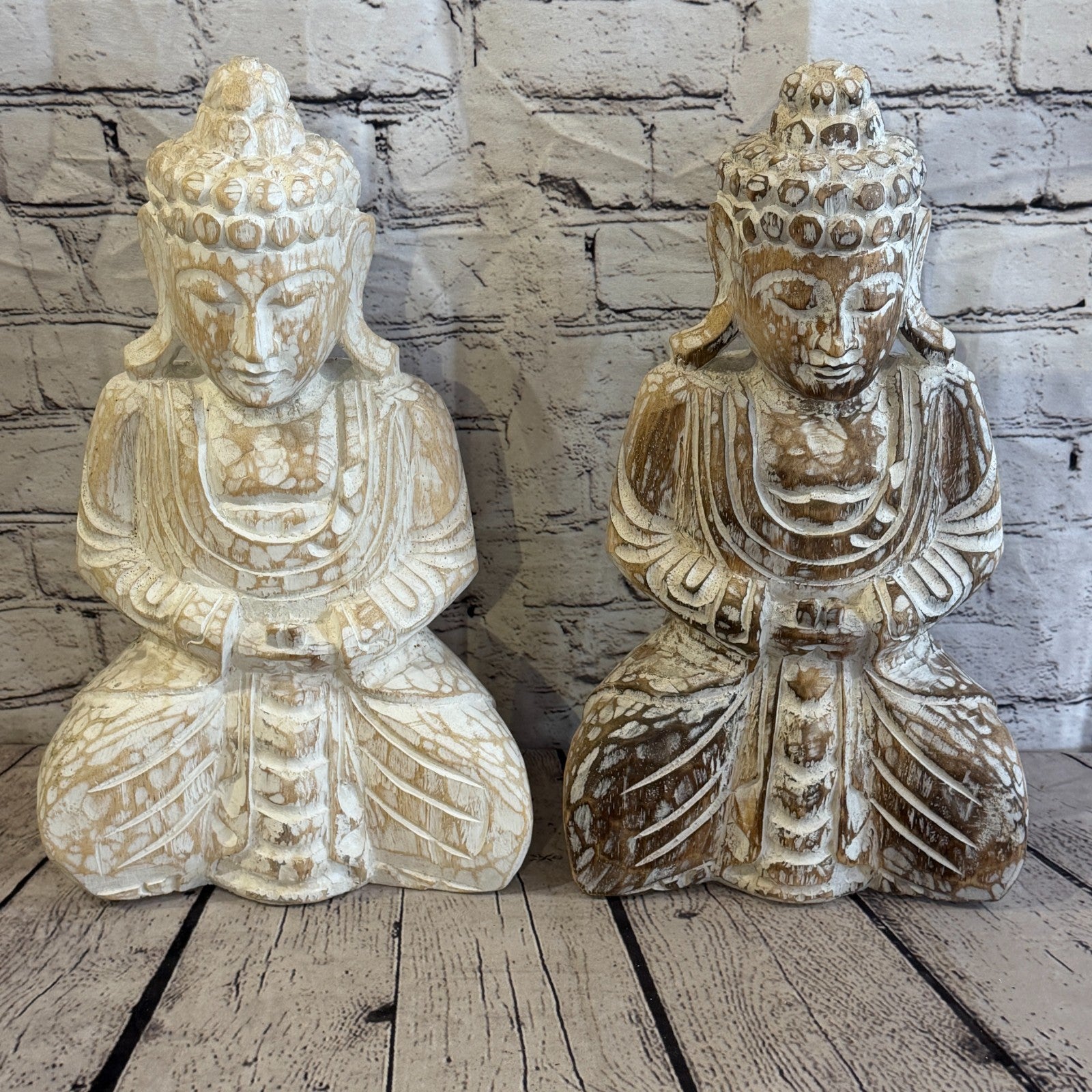 25cm White Meditating Buddha Ornament Sculpture Statue Buddhas Hand Carved Wood9