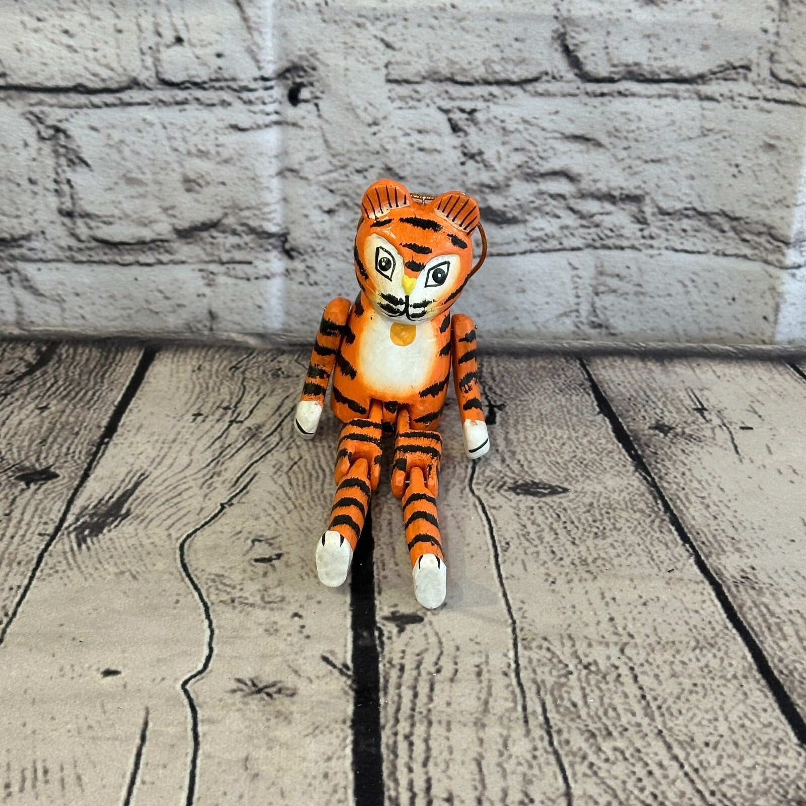 10cm Orange Tiger Sitting Animal, Wooden Shelf Ornament Handmade and Fairtrade1