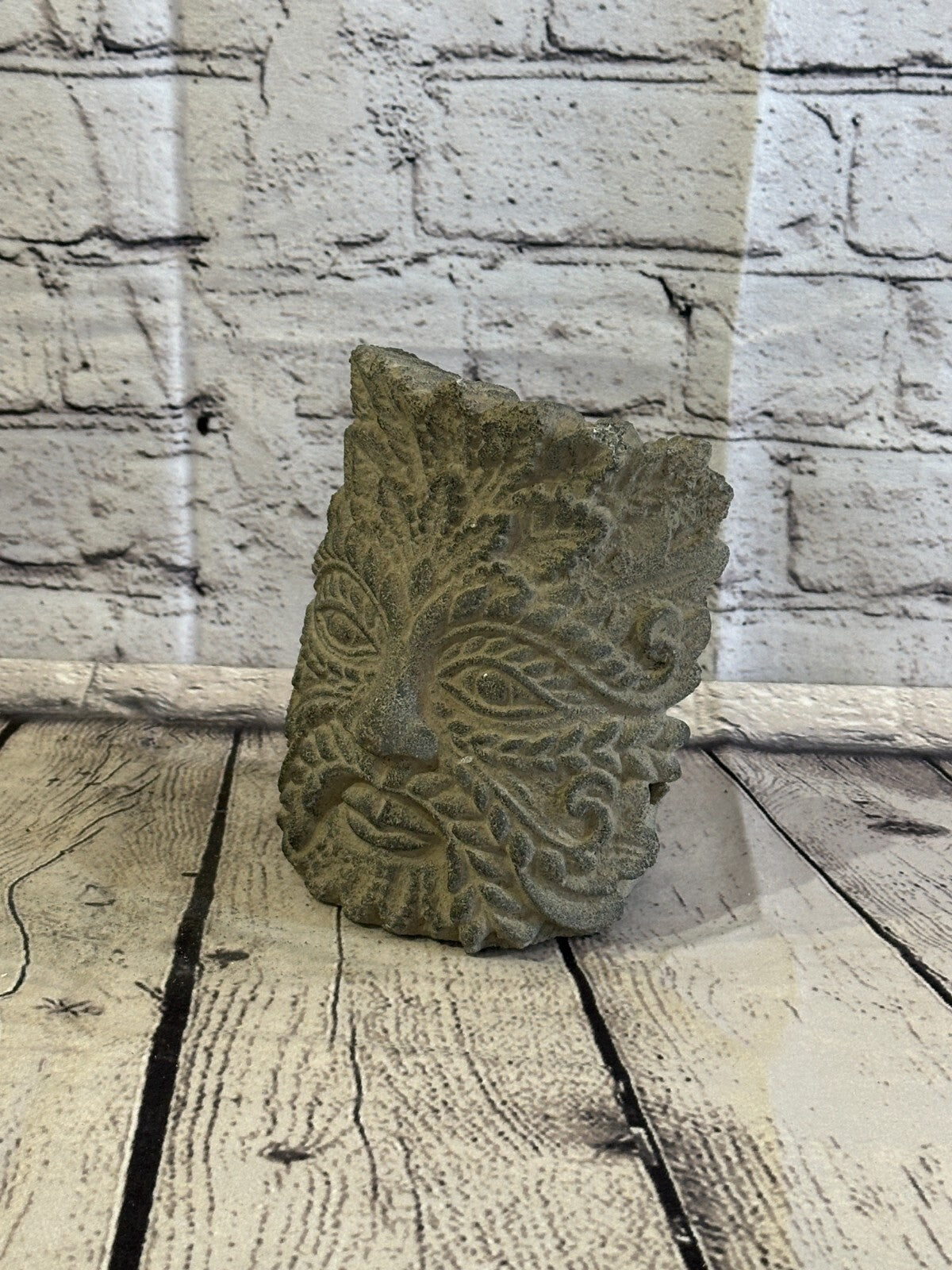 Green Man Pattern Stone Garden 15cm x 12cm Ornament Outdoor Indoor Statue Hindu1