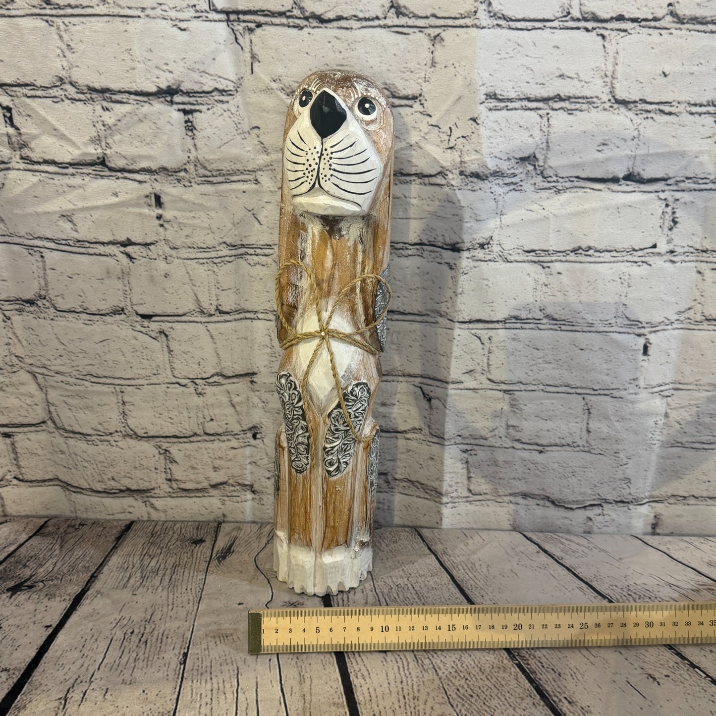 40cm Light Brown Wooden Shabby Dog Statue Ornament Fair Trade Handcarved6