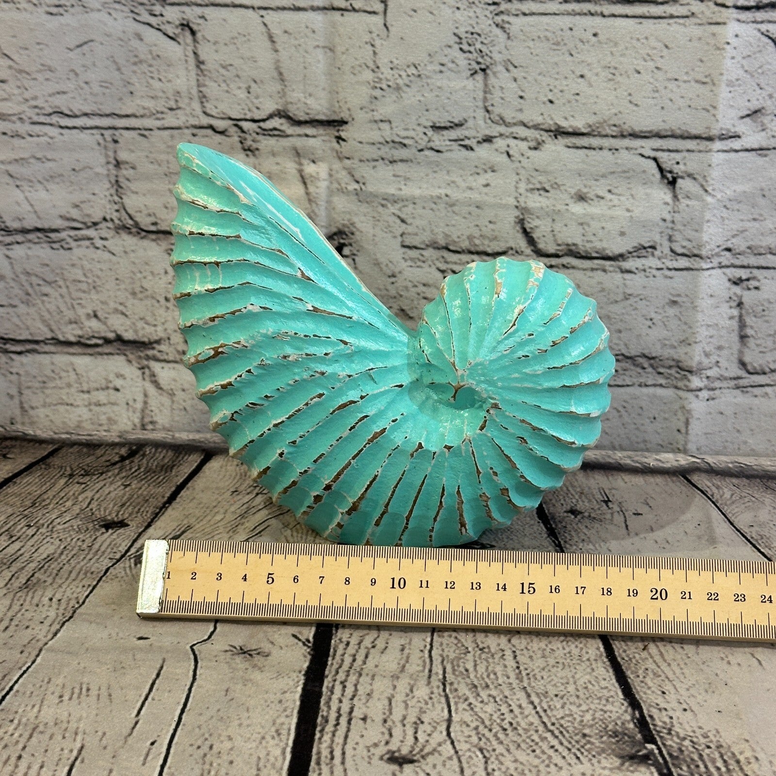 18cm Green Shabby Nautilus Shell Ornament Decor Carved Light Wood Parcel Figure7