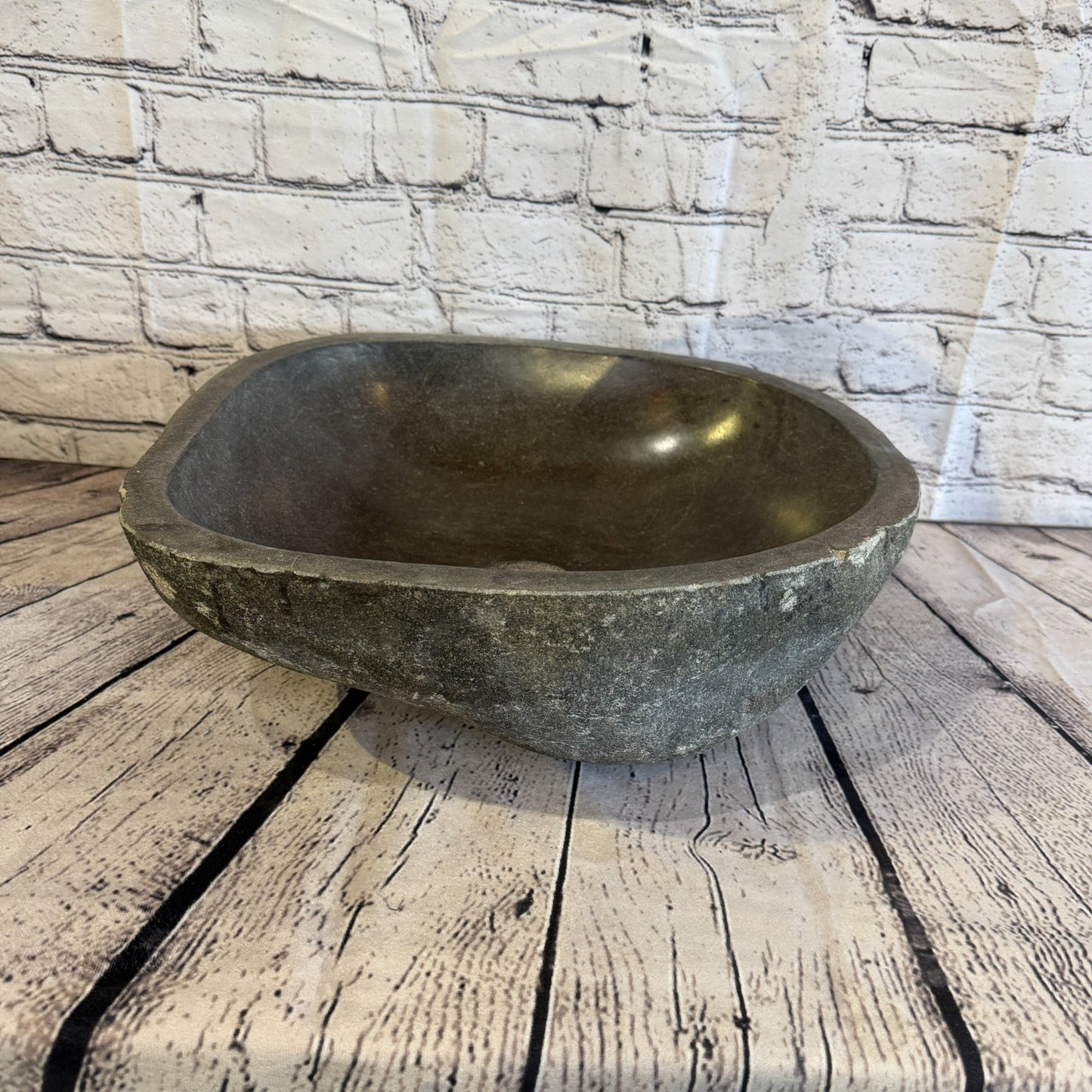 37cm x 35cm Wash Basin Bathroom Counter Top Washing River Stone Bowl Sink No 50