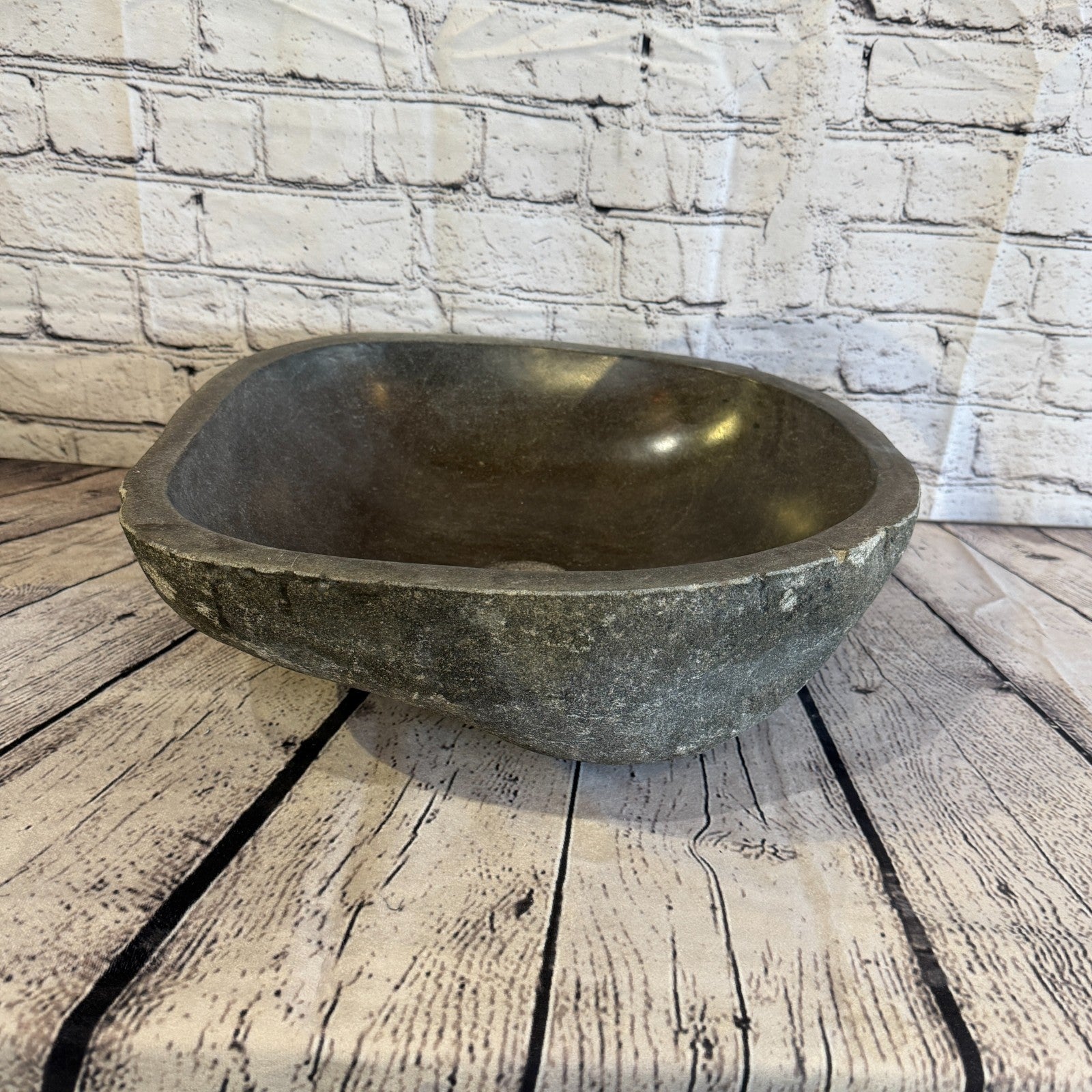 37cm x 35cm Wash Basin Bathroom Counter Top Washing River Stone Bowl Sink No 50
