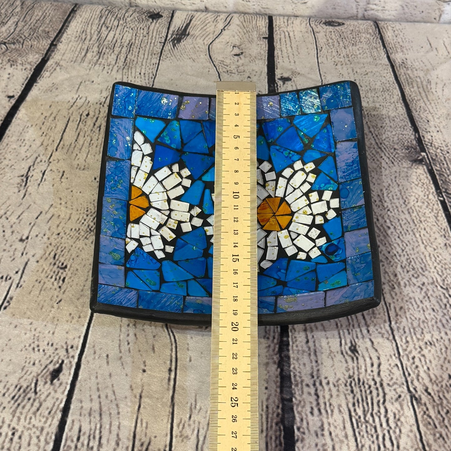 20cm Blue Daisy Flower Square Mosaic Handmade Ceramic Glass Tile Bowl Fruit2