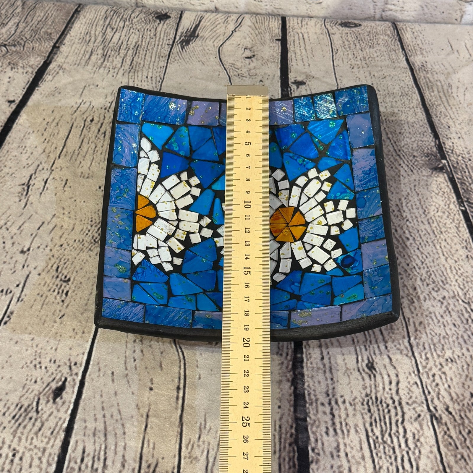 20cm Blue Daisy Flower Square Mosaic Handmade Ceramic Glass Tile Bowl Fruit2