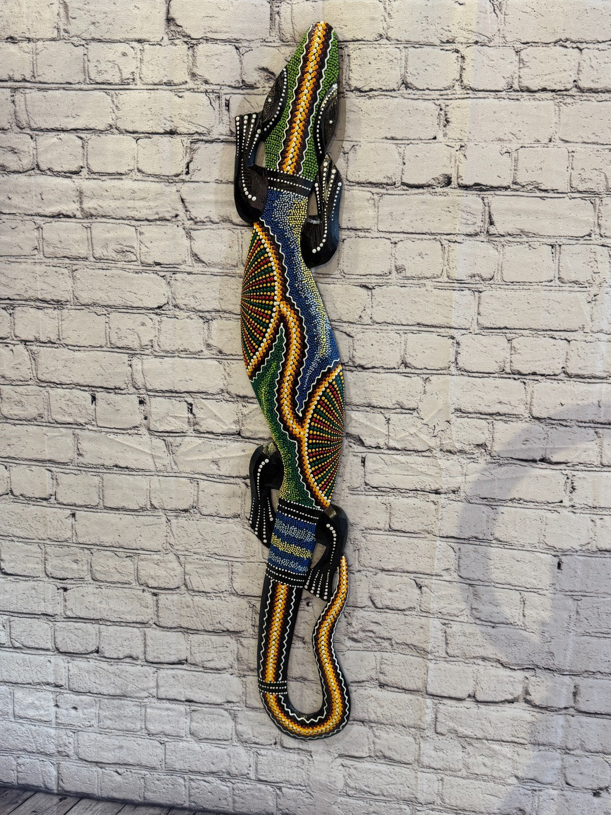 100cm Gecko Carved Wooden Dot Painted Ethnic Tribal Tiki Wall Art No 1 New2
