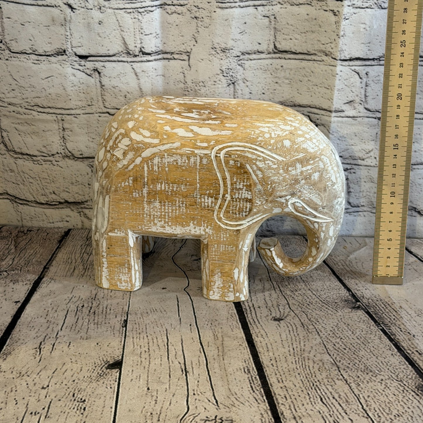 20cm x 25cm White Wood Wooden Standing Elephant Hand Carved Painted Statue6