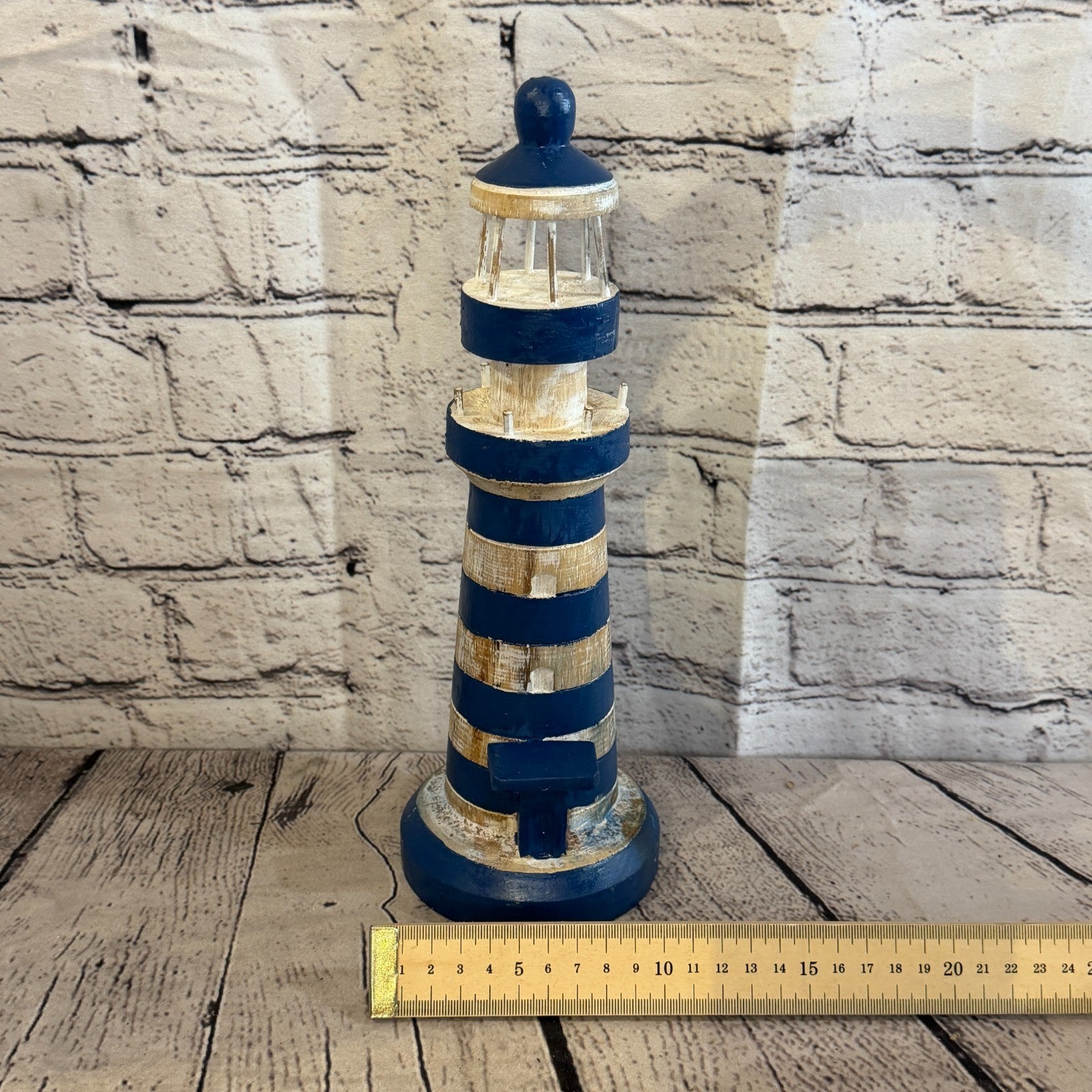 30cm Blue White Wooden Lighthouse Detailed Ornament Nautical Coastal Sculpture4