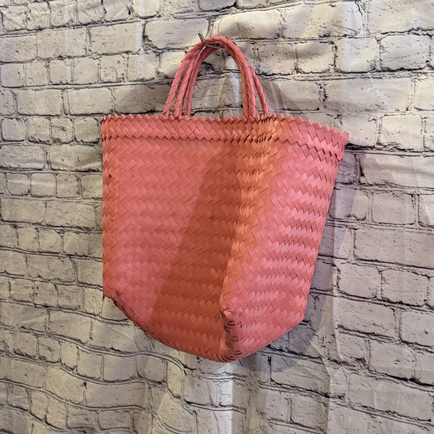 Salmon Pink 40cm Handwoven Tote Bag Recycled Plastic Eco-Friendly Market Beach1