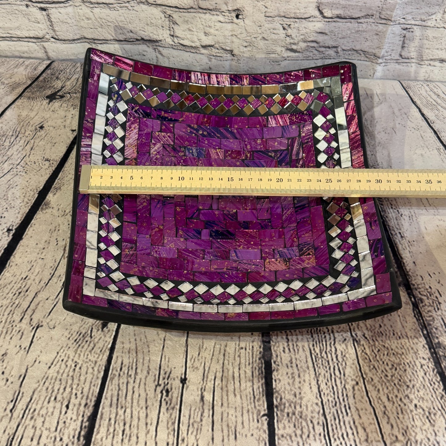 30cm Purple Square Mirror Mosaic Handmade Ceramic Glass Tile Bowl Fruit1